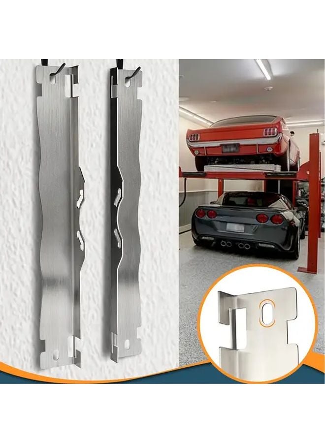 مجموعة أدوات محاذاة عجلات من الفولاذ المقاوم للصدأ، مكونة من لوحين فولاذيين ثقيلين بلون فضي مزودين بفتحات تعليق - Image 4